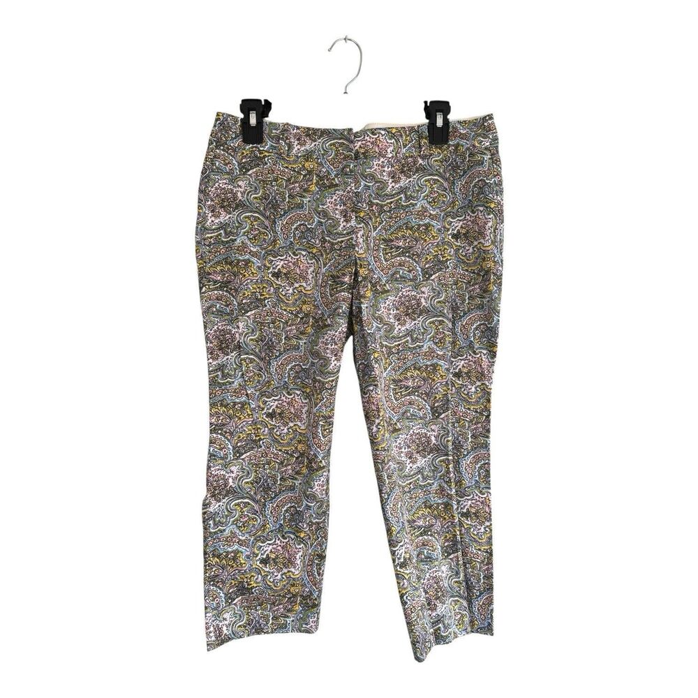 Ann Taylor Carnegie Crop Capri Chino Pants Pink Blue Paisley 30 Waist
